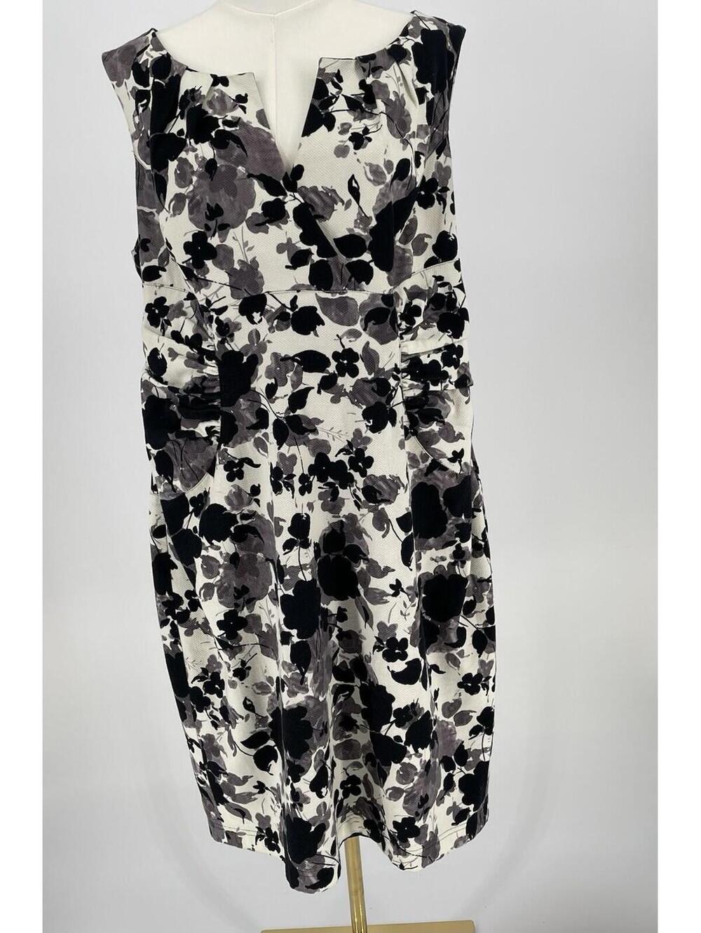 Adrianna Papell Sheath Dress Womens 8 Floral Sleeveless V-neck Side Ruching